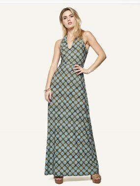 Sleeveless Brown Printed Maxi Dress with V-Neck
